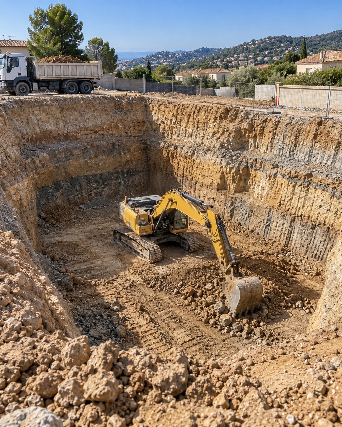 Excavadora realizando un vaciado de terreno para una obra