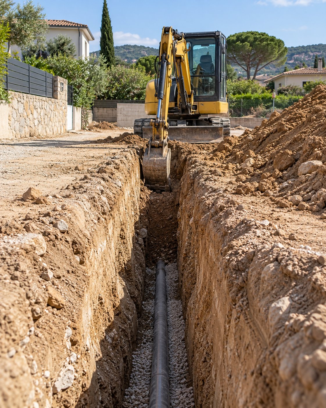 Zanja excavada en una obra para instalaciones y cimentación